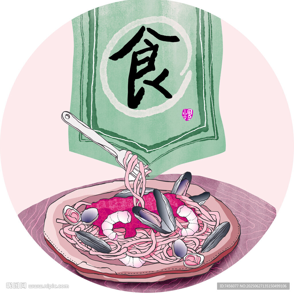 中式美食之食字拉面圆形装饰画