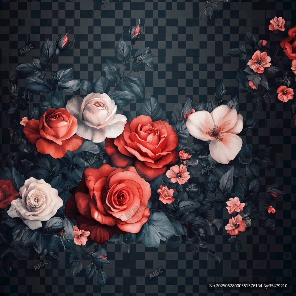 绚丽花卉图案 透明背景素材