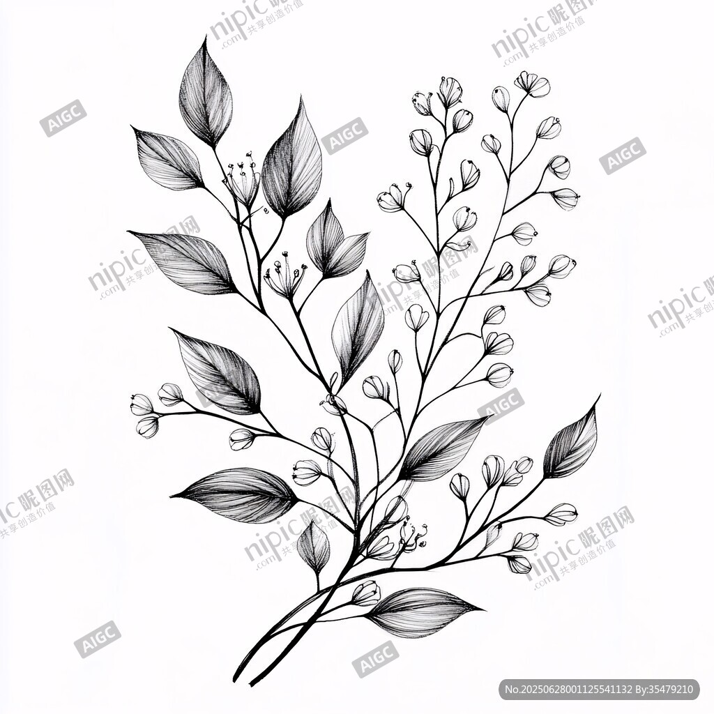 手绘植物枝叶花卉图案