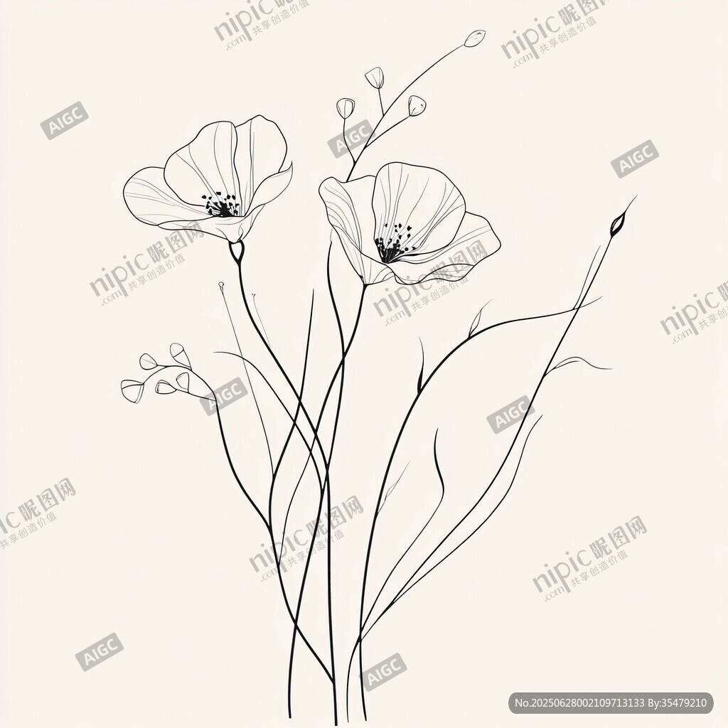 简约线条风两朵花卉插画