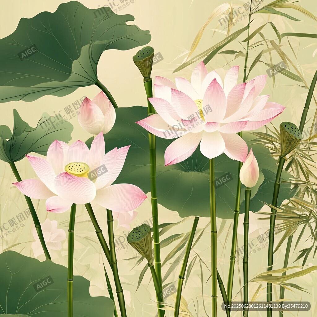 水墨荷花图 清幽夏日景致