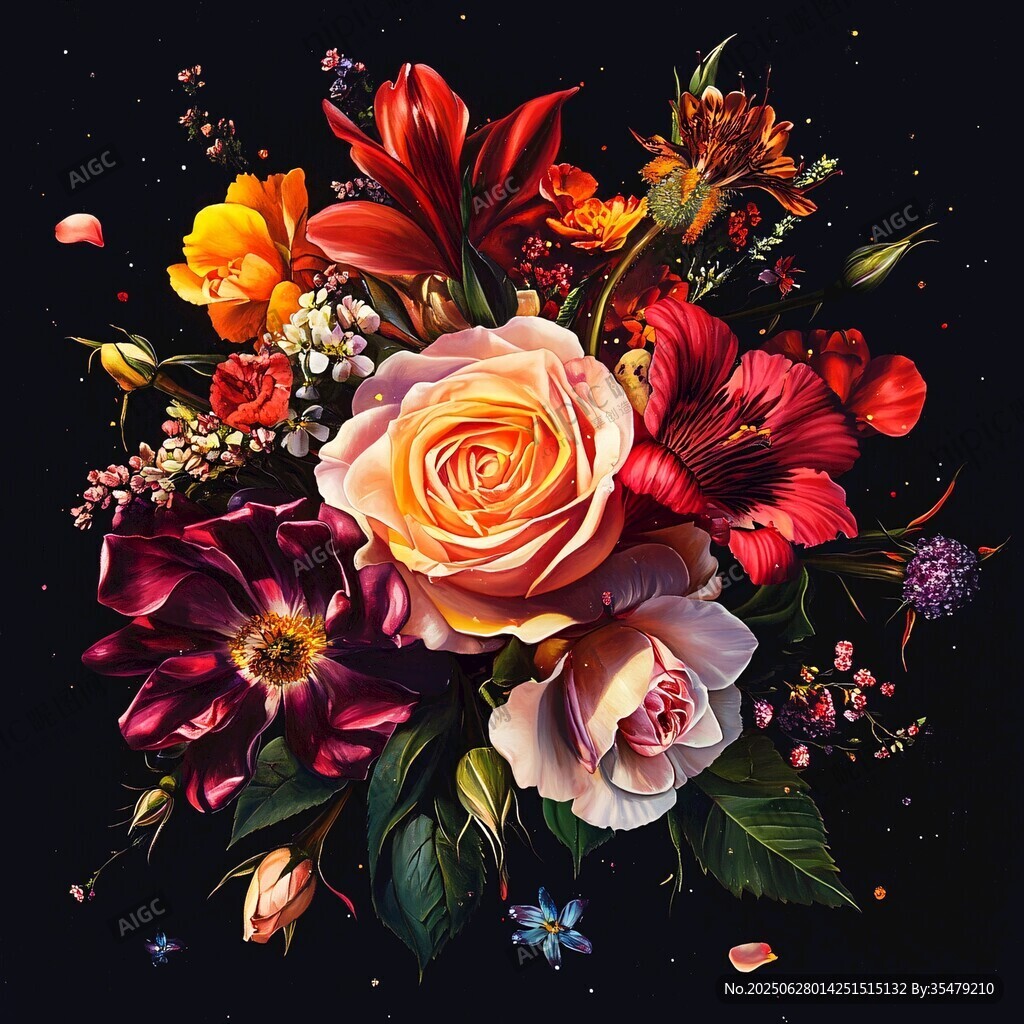 梦幻多彩花卉组合插画