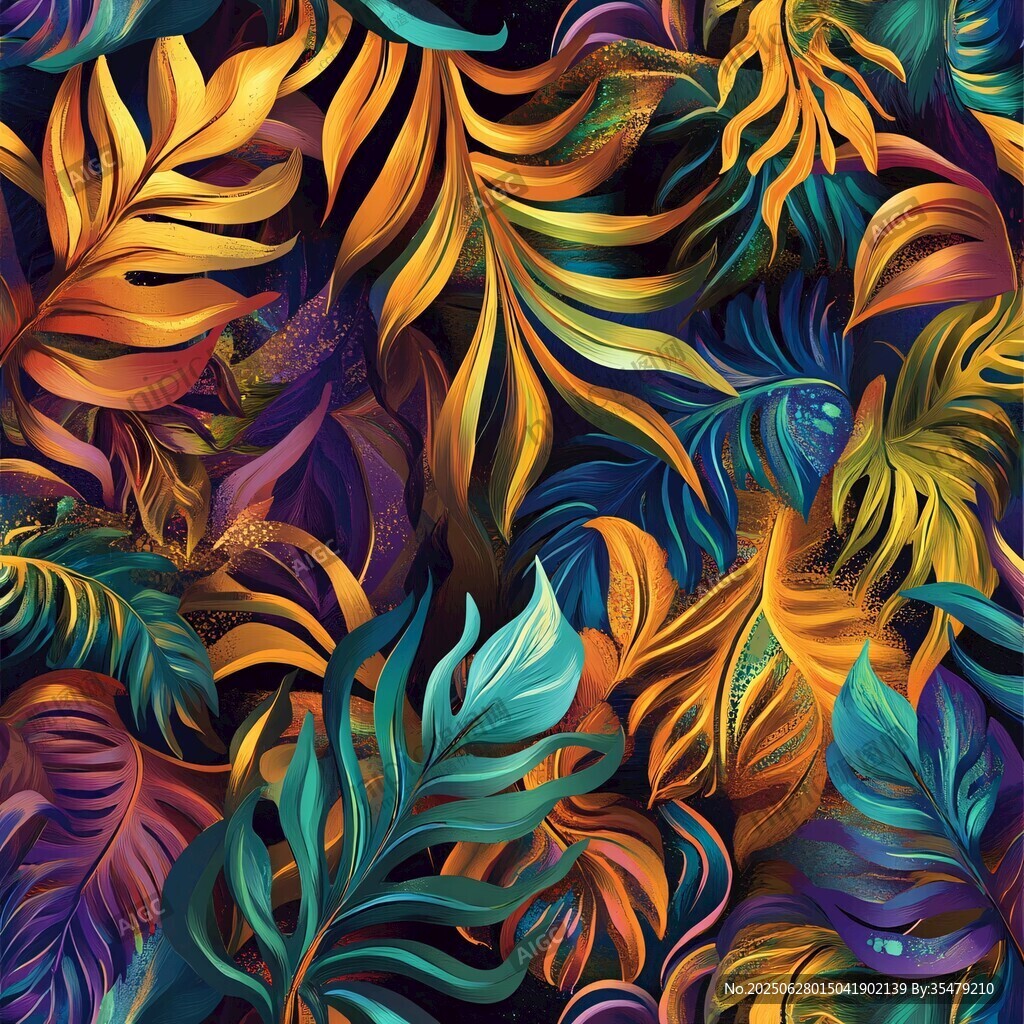 多彩热带植物叶图案设计