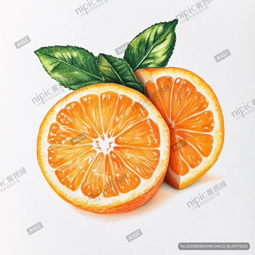 手绘鲜橙切片图