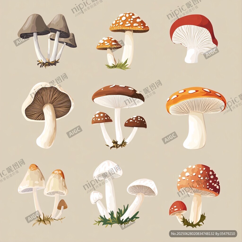 多样蘑菇插画素材集合