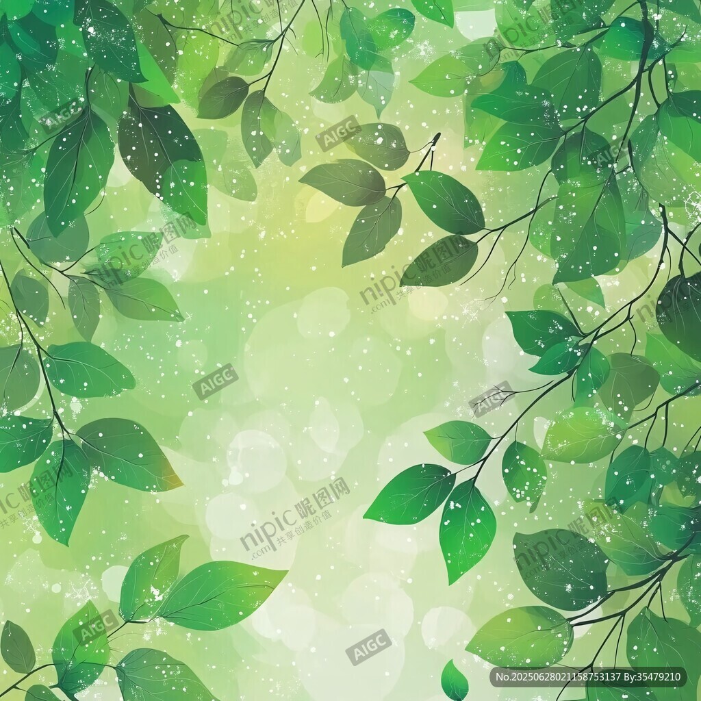 清新绿叶梦幻背景图