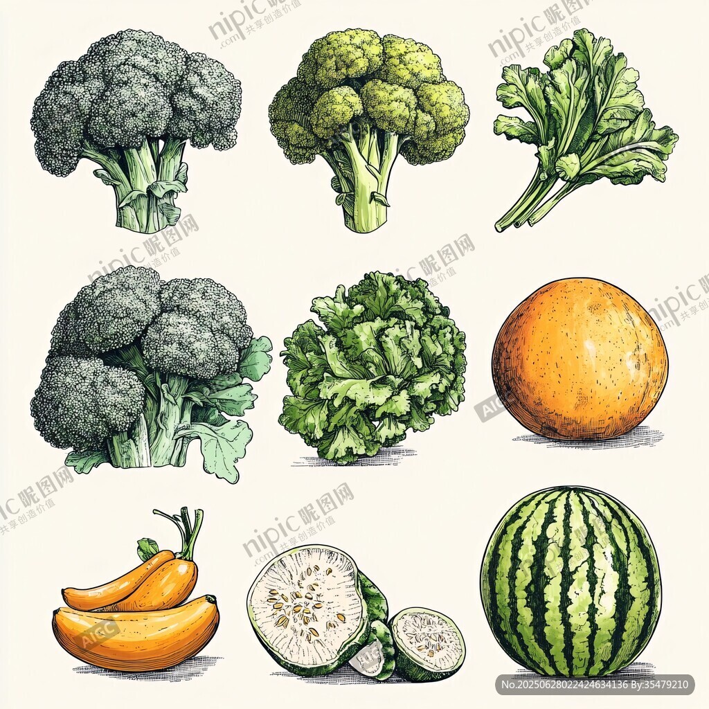 多样蔬菜水果手绘插画