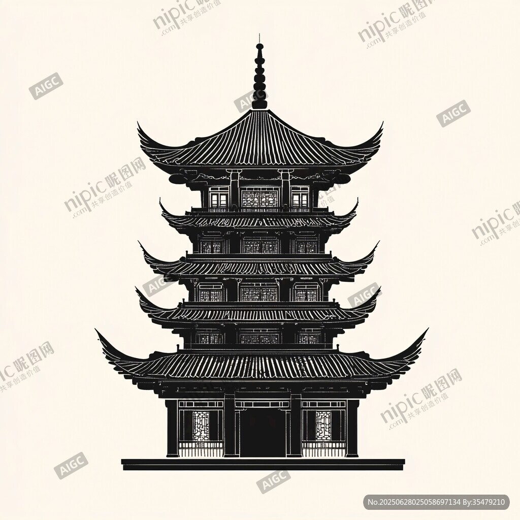 中式多层宝塔建筑剪影