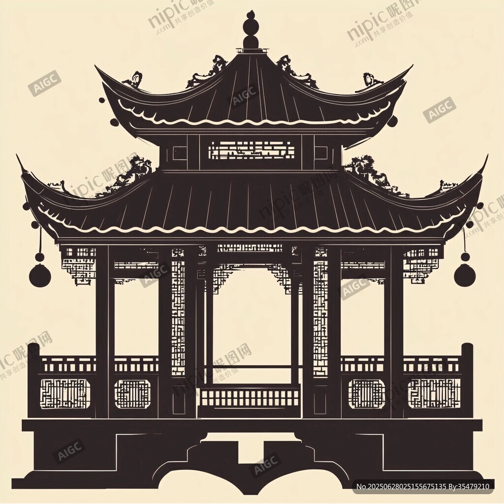 中式古典亭子建筑剪影