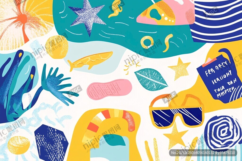 夏日海滩元素插画集合