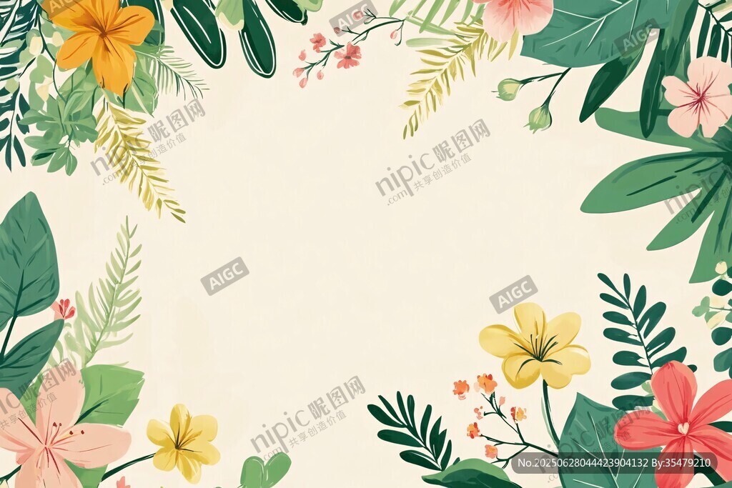 花卉绿叶边框插画