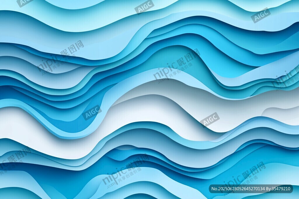 蓝色波浪立体纸艺背景图