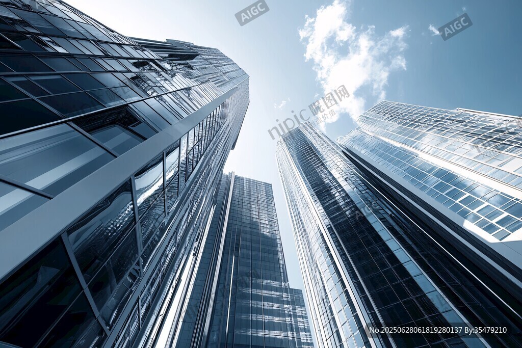 仰拍都市摩天大楼建筑群