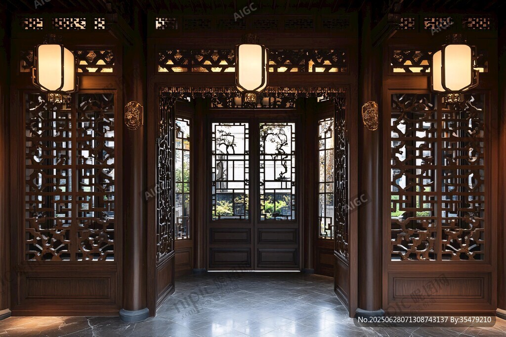 中式古典木质门窗雅致景