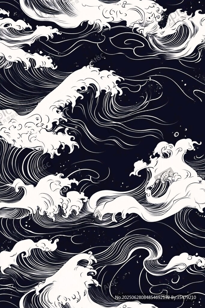 黑白海浪纹案