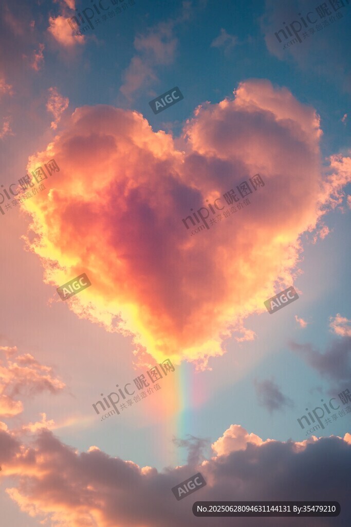 心形彩云下的梦幻天空