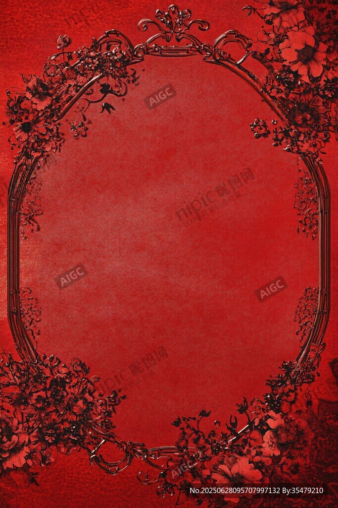 复古红底花卉边框背景图
