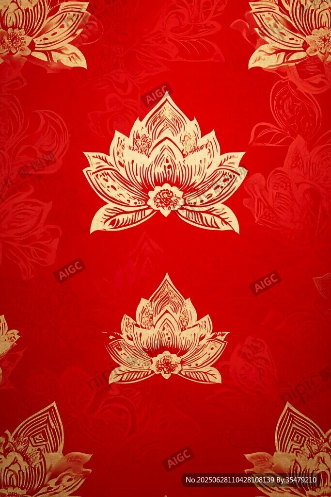 红色底金色莲花中式花纹图