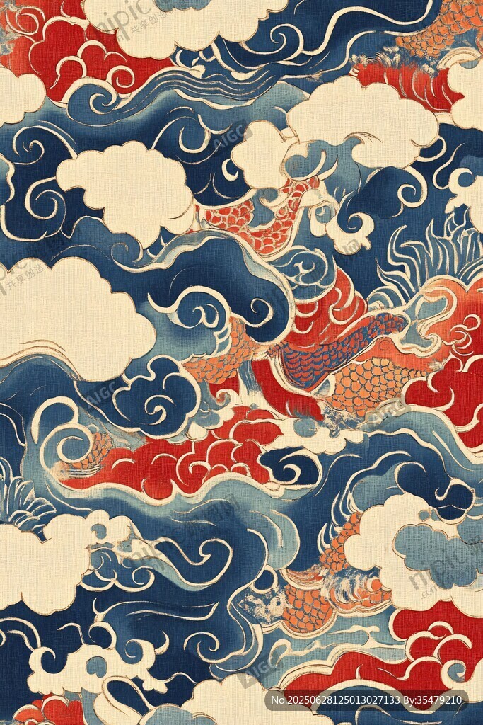 中式海浪锦鲤传统纹样