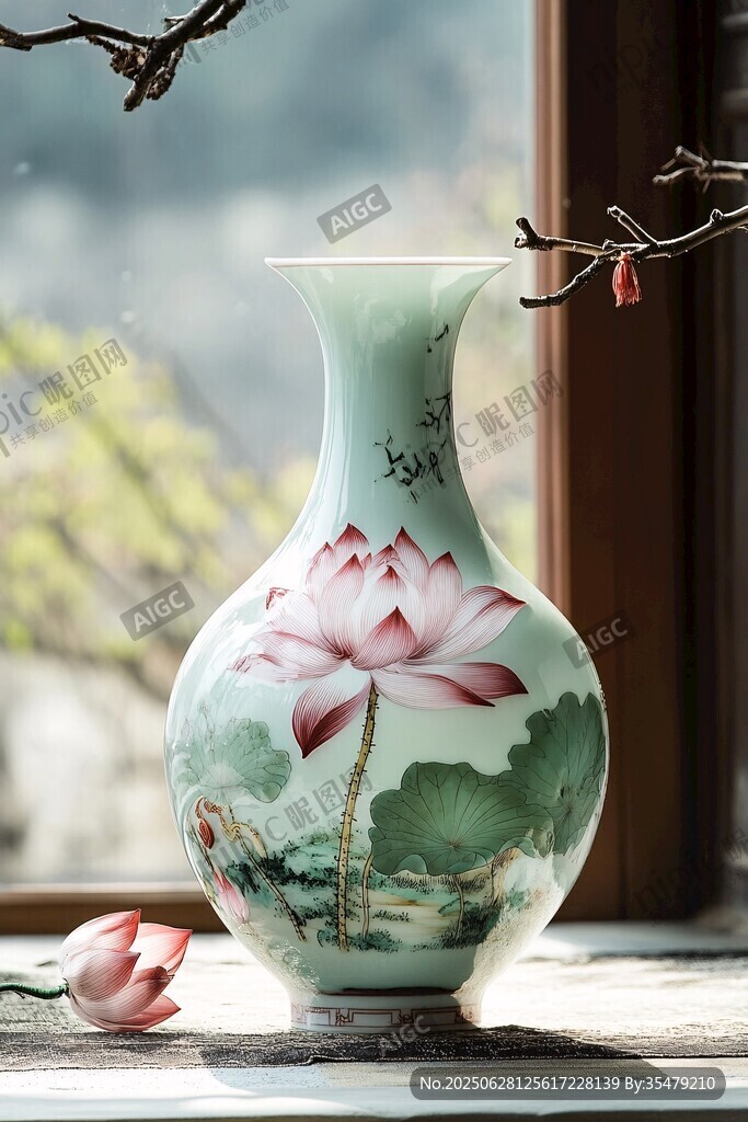 中式荷韵花瓶 窗边静美景致