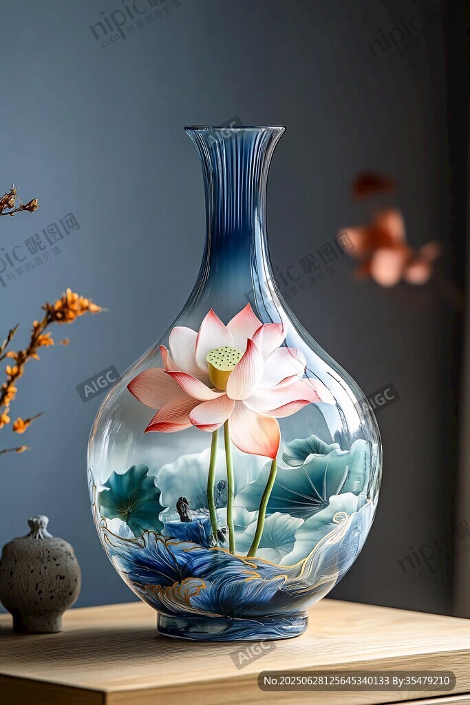 手绘荷花花瓶 典雅中式风