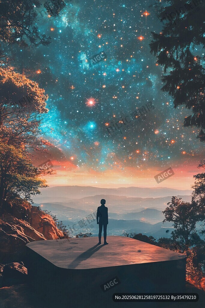 仰望星空的孤独身影
