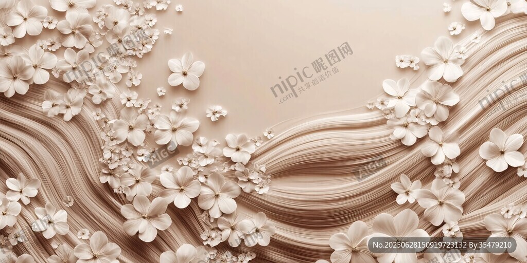 米色花卉波浪纹理背景图
