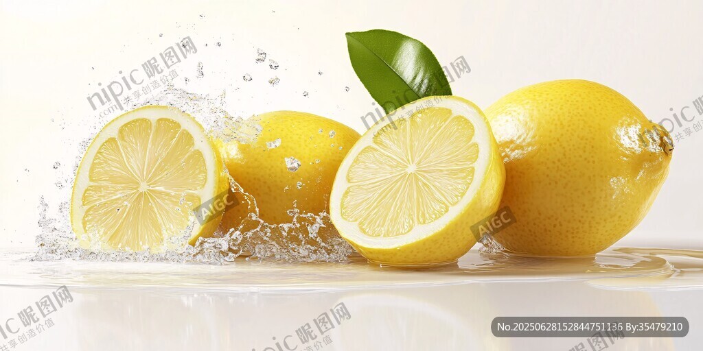 鲜柠檬切片溅水清新画面