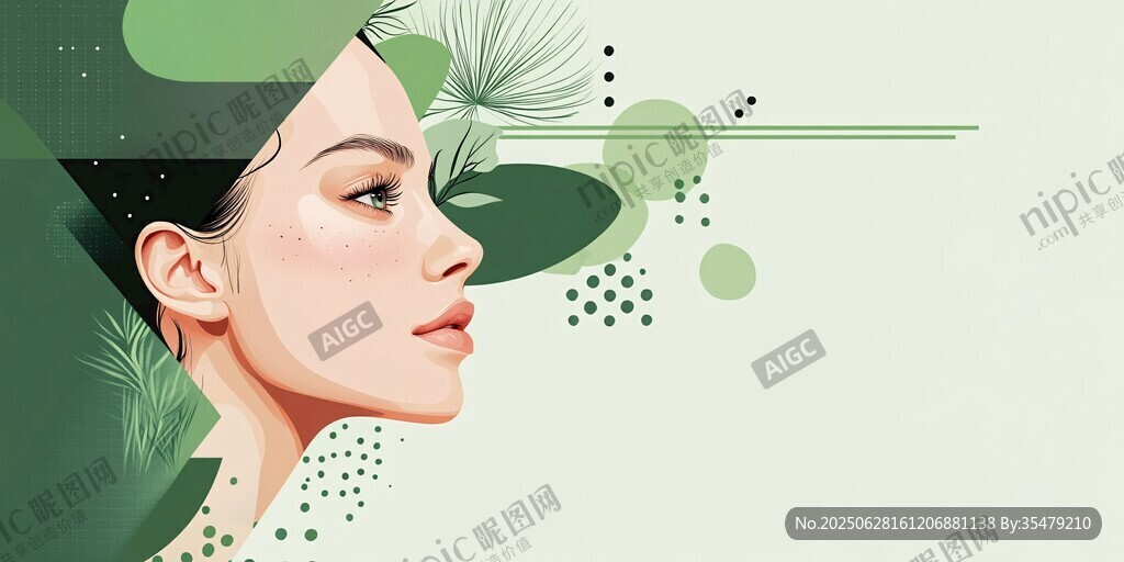 清新绿植环绕的女性侧颜