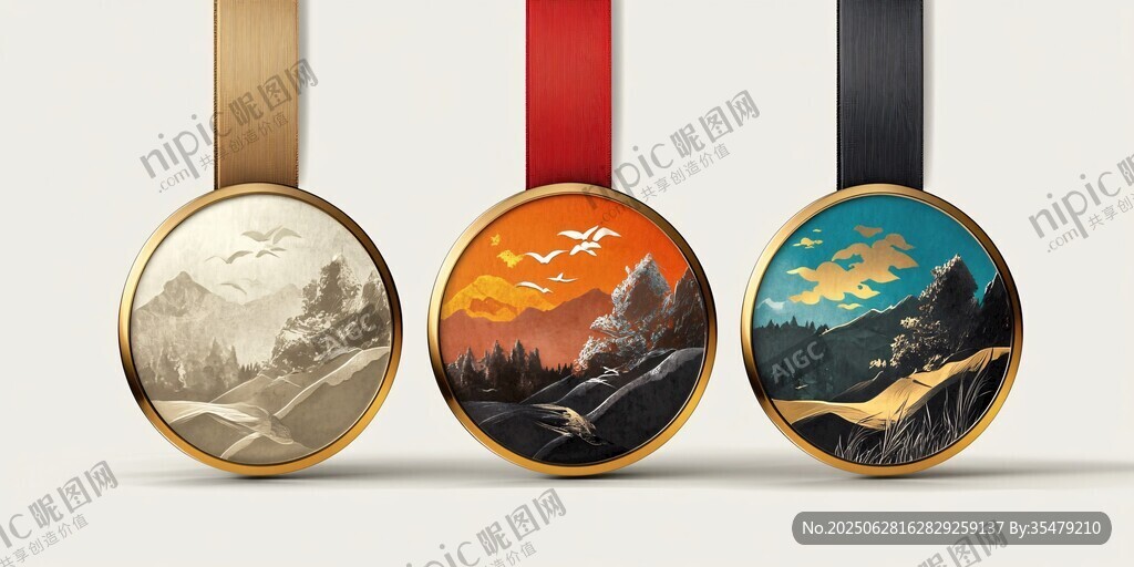 三款精美风景图案圆形奖章