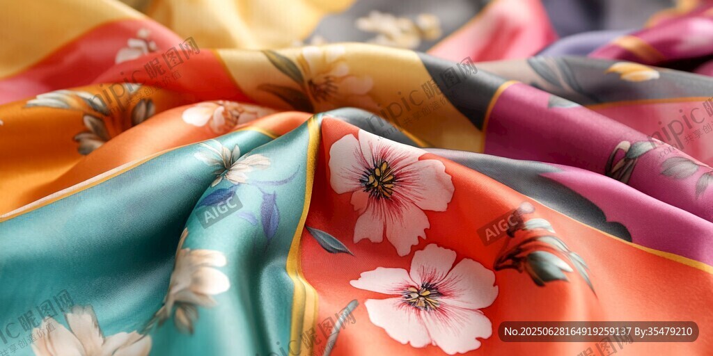 多彩花卉图案精美丝绸