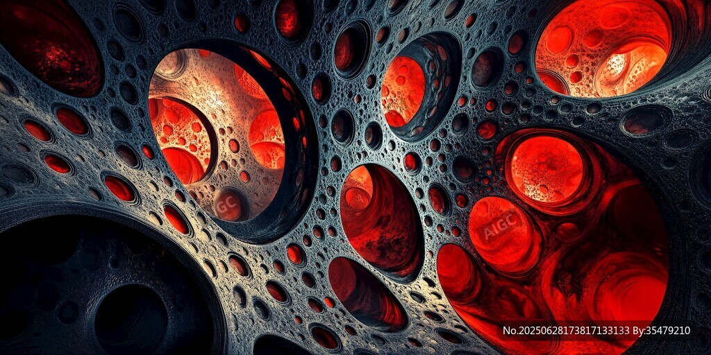 梦幻红黑孔洞抽象艺术画面