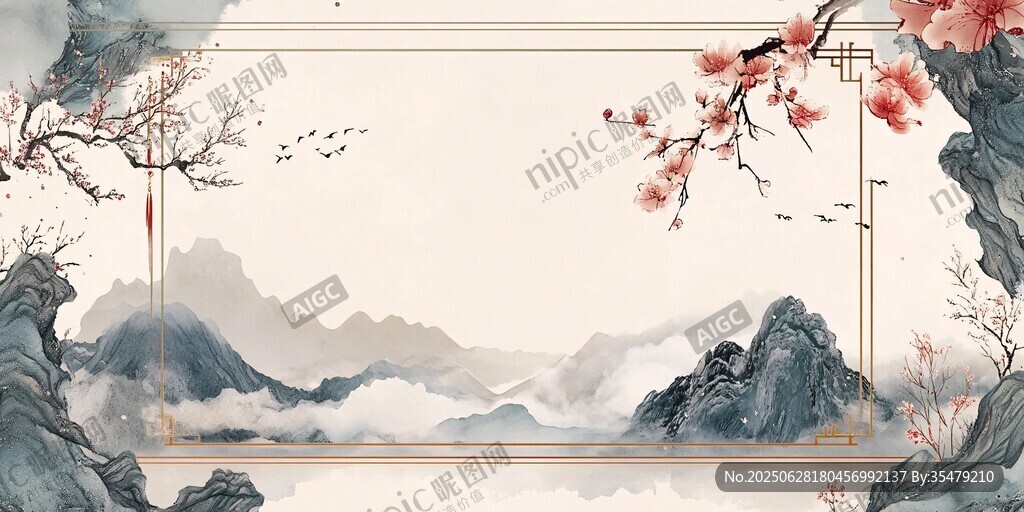 中式山水花鸟意境图
