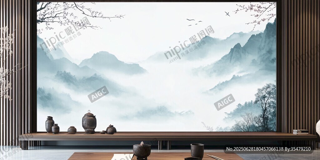 中式山水意境客厅背景墙