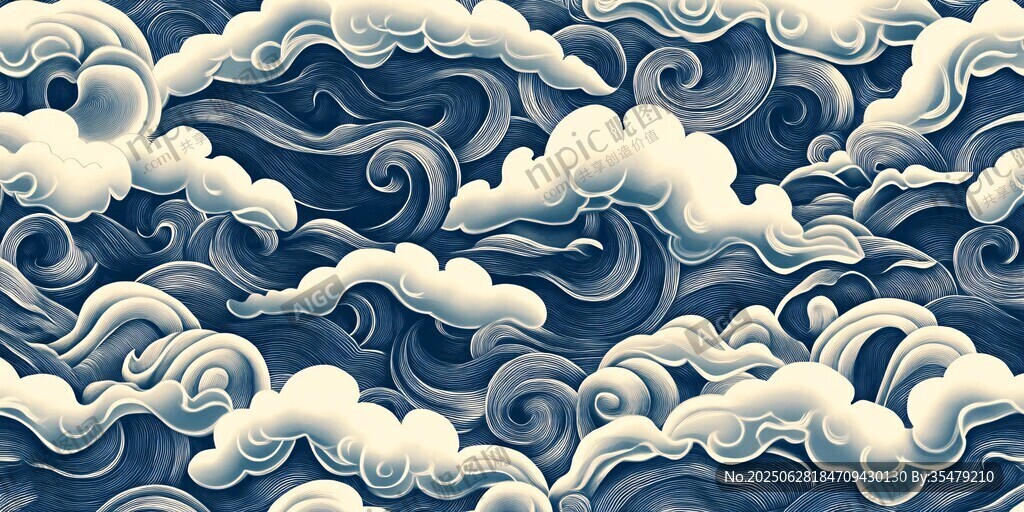中式海浪云纹图案背景