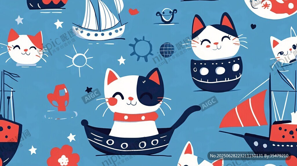 猫咪航海主题可爱图案