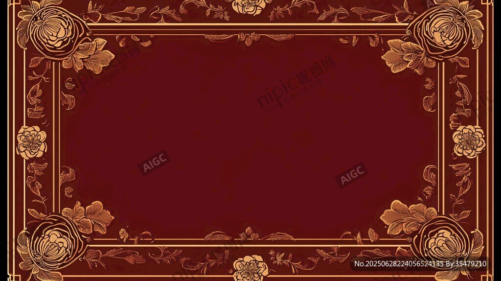 深红底金色花卉边框图案