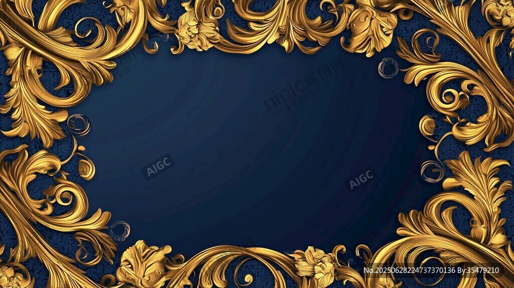 奢华金色花纹深蓝色背景