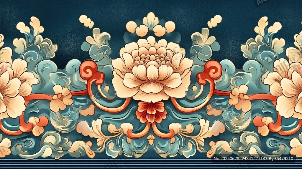 中式传统花卉卷草纹图案