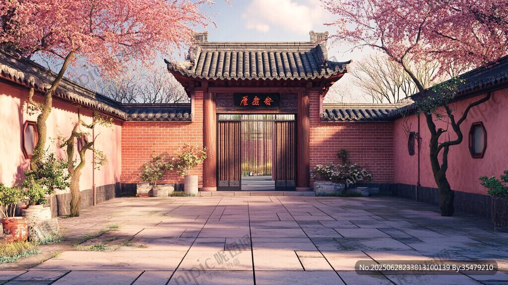中式庭院 繁花映衬古雅建筑
