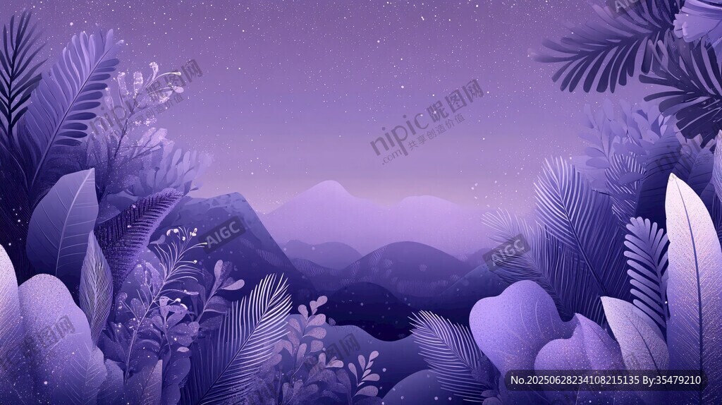 梦幻紫色丛林夜景插画