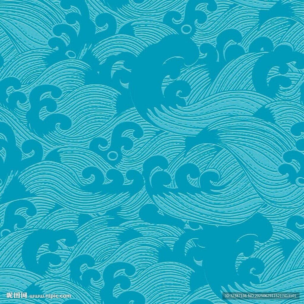 青绿色海浪纹中式图案
