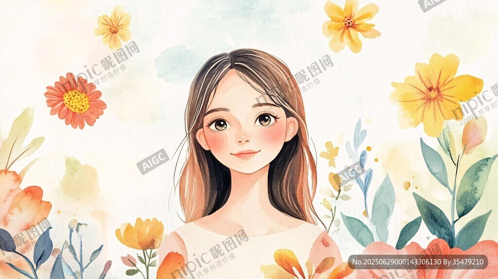 花海中的甜美女孩