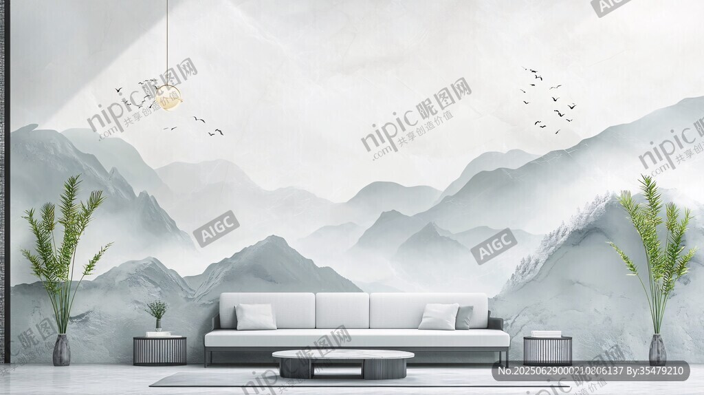 新中式山水客厅雅致场景