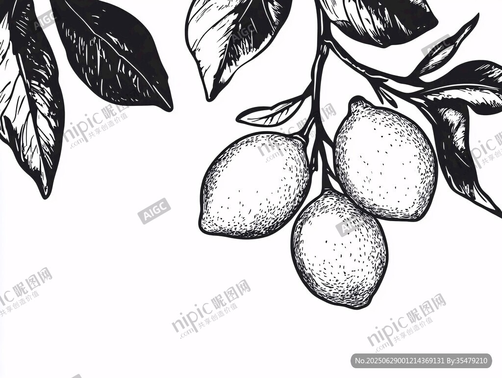 手绘柠檬枝叶图