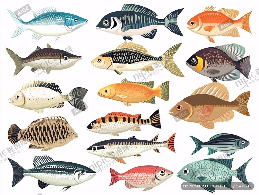 多样鱼类插画集合