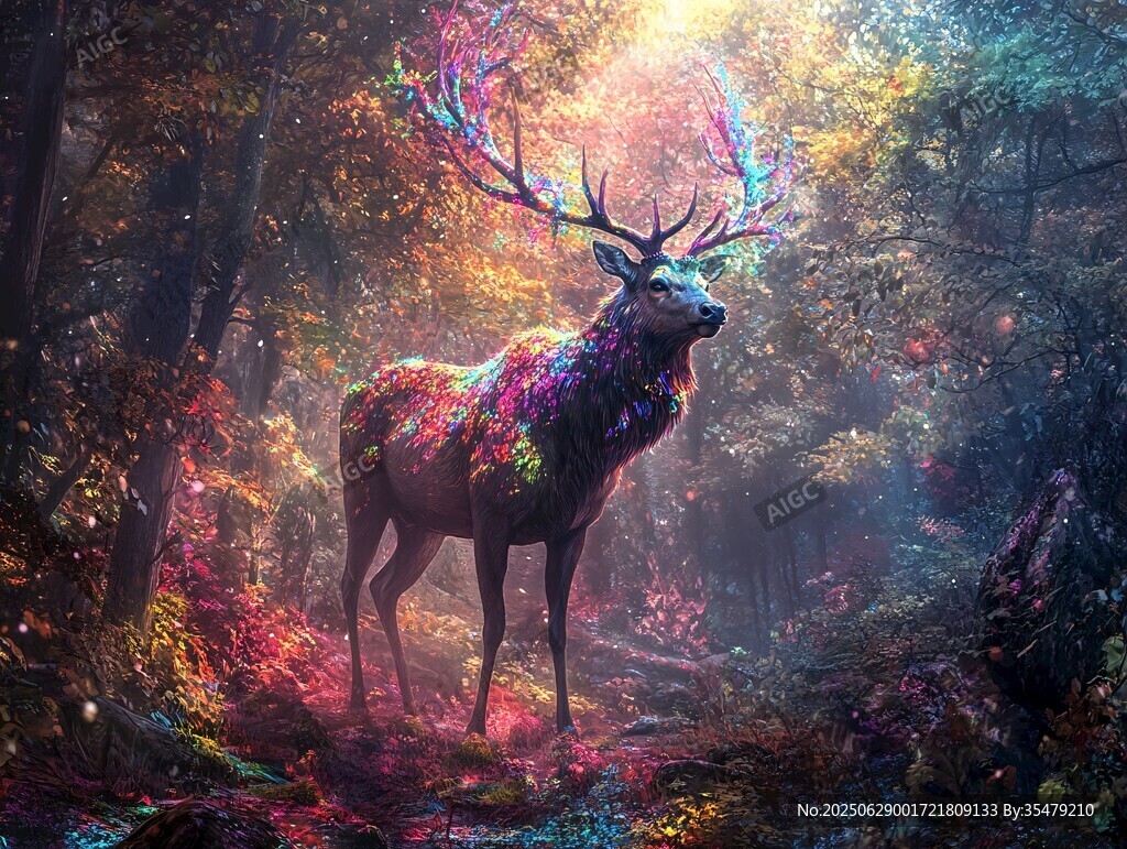 梦幻森林中的奇幻彩角鹿