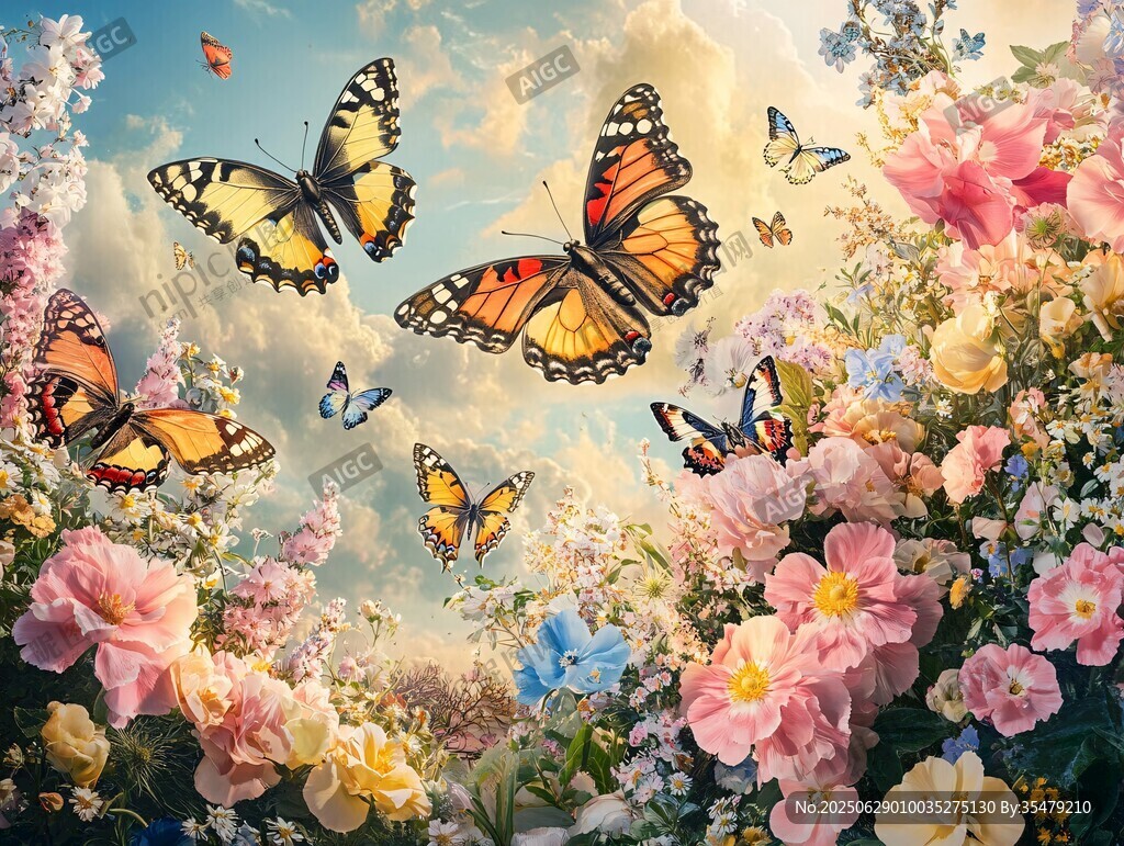 蝶舞繁花间的梦幻景致