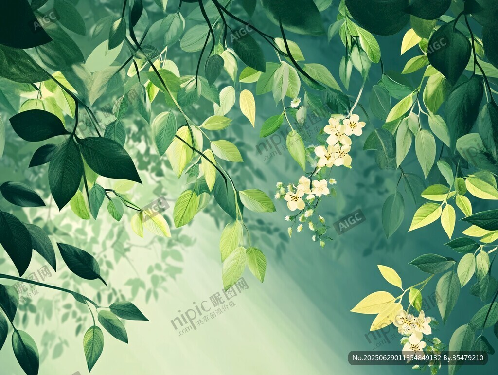 绿叶繁花下的清新景致