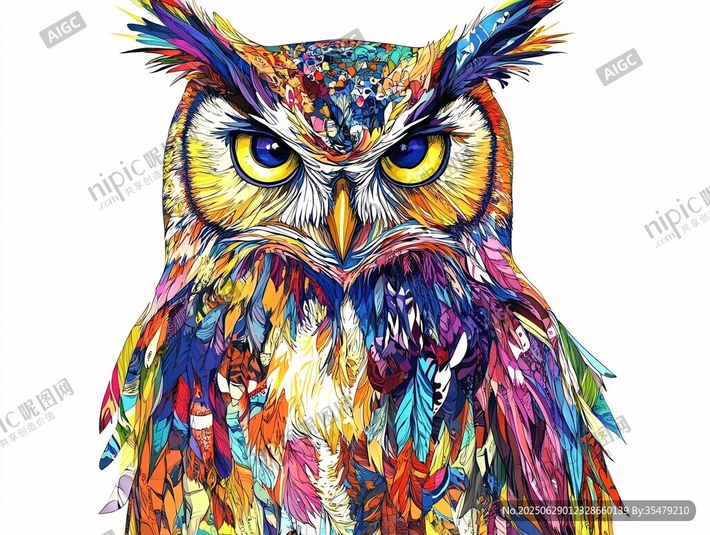 多彩绚丽猫头鹰插画